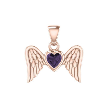 Gemstone Heart and Flying Angel Wings Rose Gold Pendant UPD5228 - Jewelry